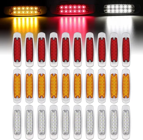 Miniatura 19 de Paquete de 20 (10 ámbar + 10 rojo) Luces LED de marcador lateral de 12 V con enchufe de 2 cables (CC), 12 luces LED para guardabarros, montaje