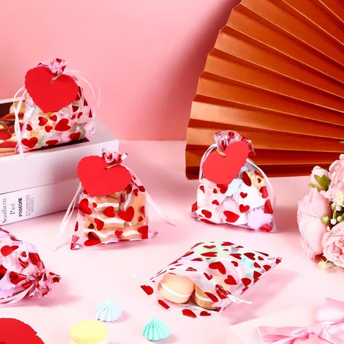 Miniatura 5 de Windyun 300 bolsas de regalo para el día de San Valentín, bolsas de dulces de San Valentín, bolsa con cordón de corazón, regalos para el día de San