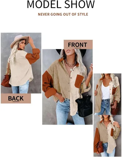 Miniatura 2 de Magritta Camisas de manga larga con cuello en V y botones para mujer, blusas de gran tamaño con bolsillos