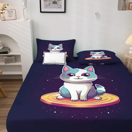 Miniatura 2 de Sábanas de gato tamaño individual, sábanas de animales lindos, sábanas y fundas de almohada con patrones de 3 piezas, sábana bajera ajustable