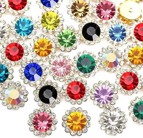 Miniatura 16 de 120 piezas de 12 mm de girasol coser en diamantes de imitación de cristal, gemas de vidrio, diamantes de imitación de metal para manualidades