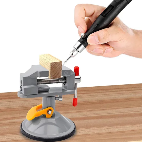 Miniatura 7 de Mesee Mini tornillo de prensa de taladro con ventosa, tornillo de tallado ajustable con rotación de 360 grados, abrazadera de nogal giratoria, banco