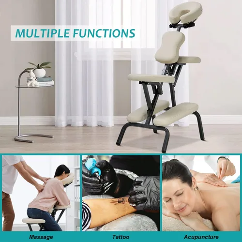 Miniatura 6 de Silla de masaje portátil, Esponja de 4 pulgadas de grosor, Altura ajustable, Silla de spa plegable, Capacidad de carga 250 libras, Crema