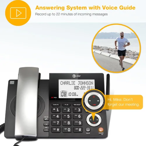 Miniatura 6 de AT&T DECT 6.0 Teléfono doméstico con cable/inalámbrico con 2 auriculares y contestador automático, bloqueador inteligente de llamadas, identificador