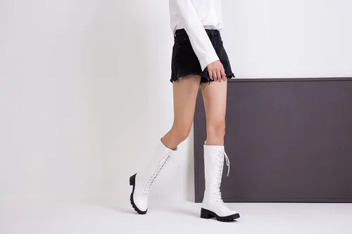 Miniatura 8 de Vepose Botas altas hasta la rodilla con plataforma de encaje 953 para mujer con tacón grueso y cómodo