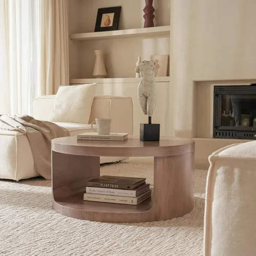 Miniatura 6 de Mesa auxiliar redonda con almacenamiento, mesa moderna de sala de estar de 31 pulgadas, mesas centrales de madera circulares de 2 niveles para Rosa