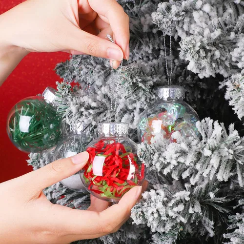 Miniatura 5 de 50 Piezas Adornos de Bola Redondos de Navidad de Plástico Transparente de 2.36 Pulgadas a Granel Parte Superior Removible Adornos Colgantes