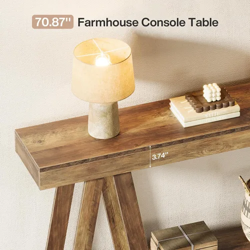 Miniatura 7 de Tribesigns Mesa consola de granja de 70.87 pulgadas, mesa decorativa de entrada de 2 niveles detrás del sofá para sala de estar, entrada, vestíbulo