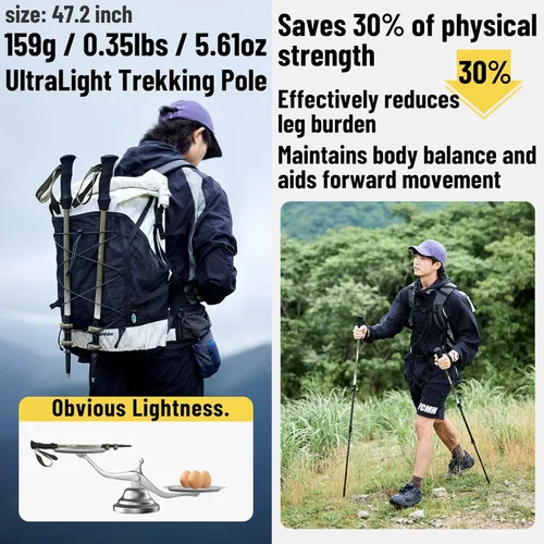 Miniatura 3 de Naturehike - Bastón de trekking de fibra de carbono 3K plegable y telescópico de 3 secciones ultraligero para mujeres y hombres, bastón