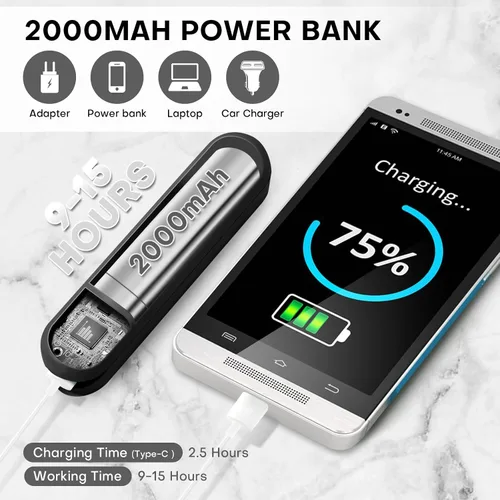 Miniatura 3 de Ventilador Portátil Mini de Mano, Ventilador Personal Pequeño Recargable con Diseño de Banco de Energía de Bolsillo para Viajes/Regalos