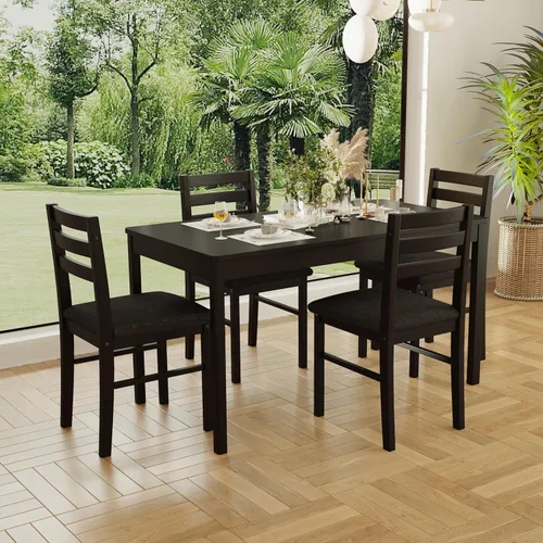 Miniatura 3 de Juego de Mesa de Comedor Rectangular Moderna de Madera Maciza de Interior de 5 Piezas para 4, Mesa y 4 Sillas con Cojines Suaves para Cocina, Bar