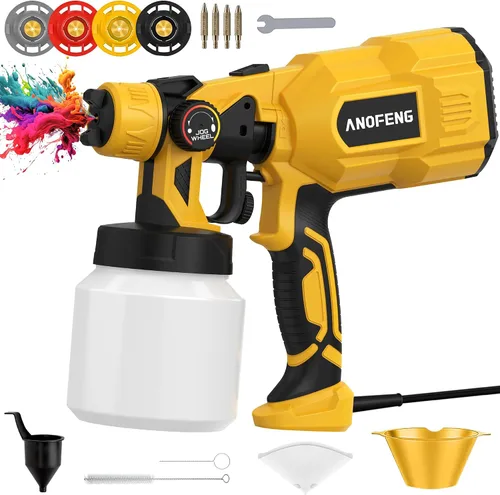 Pulverizador de pintura sin aire de 700 W, pistola de pulverización HVLP con juntas de soplado, 4 boquillas y 3 patrones, recipiente de pintura de