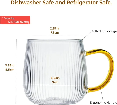 Miniatura 6 de GLASKEY Juego de 2 tazas de café de vidrio de borosilicato, tazas de café de vidrio de 12 onzas con patrón de rayas verticales, taza de té