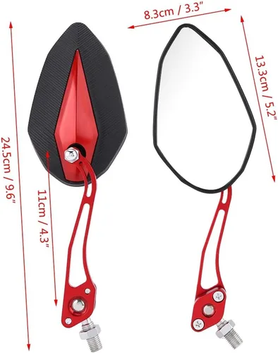 Miniatura 9 de Espejo retrovisor para motocicleta, par de espejos retrovisores universales de aleación de aluminio de 0.315 in y 0.394 in (rojo)