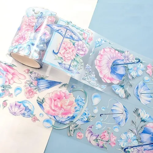 Miniatura 7 de Cinta washi de rosa para collage original de flores, creatividad, hecha a mano, para libro de diario, material PET con efecto láser (90395)