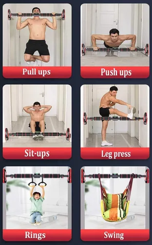 Miniatura 6 de Barras de dominadas portátil horizontal, seguro antideslizante para puerta corredor colgante equipo de fitness, con anillo y columpio para niños