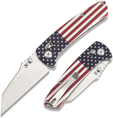 KANSEPT Cuchillo plegable de bolsillo Main Street, hoja de acero afilada de 3.36 Pulgadas 8.53CM, mango G10 con bandera americana con bloqueo de eje