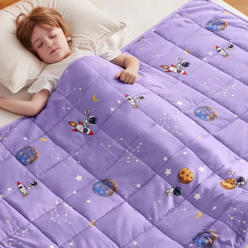 Miniatura 53 de anfie - Manta con peso para niños (40 x 60 pulgadas, 7 lb), manta refrescante para dormir, tamaño de manta ligera, transpirable, con cuentas de Gris