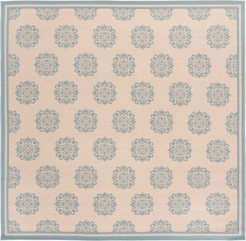 Miniatura 3 de SAFAVIEH Alfombra lavable al aire libre Linden Collection – 6 pies 7 pulgadas, cuadrada, aguamarina y crema, no desprende pelusa y fácil de limpiar