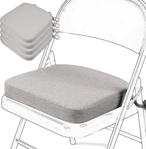 Miniatura 40 de SINOSSO Cojín de espuma viscoelástica para silla plegable, 1 unidad, almohadilla cuadrada gruesa de 2 pulgadas para silla de cocina con lazos, cojín