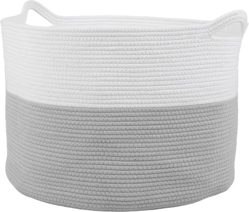 Miniatura 10 de Home-Complete - Cesta extragrande de cuerda de algodón con asas para lavandería, mantas, almohadas y almacenamiento de juguetes, cestas