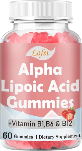 Lofei Gomitas de ácido alfa lipoico de 600 mg con vitamina B1, B6 y B12, sin azúcar, suplemento ALA para energía* y vi*talidad, alta absorción, sin