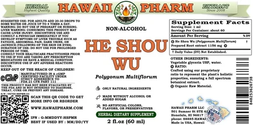 Miniatura 2 de Hawaii Pharm He Shou Wu Extracto líquido sin alcohol, He Shou Wu, Fo Ti (Polygonum Multiflorum) Suplemento herbario natural de glicerita de raíz