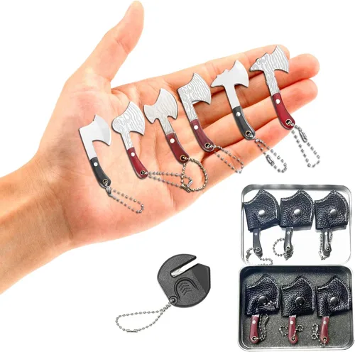 Miniatura 8 de HAOXU MIni - Juego de 4 cuchillos de bolsillo para hacha pequeña, hacha pequeña de Damasco para abridor de paquetes, cortador de caja y campamento