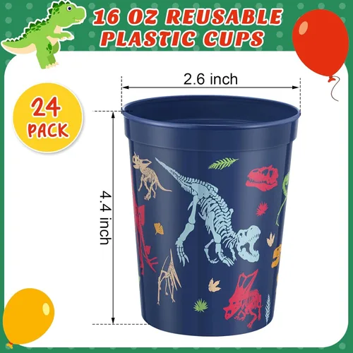 Miniatura 4 de Nuanchu Paquete de 24 vasos de plástico para fiesta de dinosaurios, suministros de cumpleaños, vaso de dinosaurio reutilizable para decoración