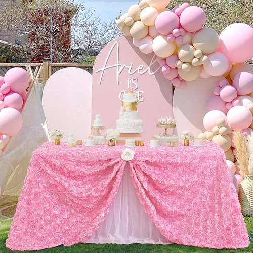 Miniatura 12 de Fanqisi Mantel de rosetón de 50x80 pulgadas, patrón de rosas, color púrpura, mantel de satén con rosetones de lino para decoración de mesa
