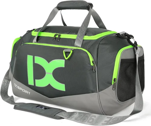 INOXTO Bolsa de deporte de fitness con compartimento para zapatos, impermeable, bolsa de viaje para mujeres y hombres, Gris, verde,
