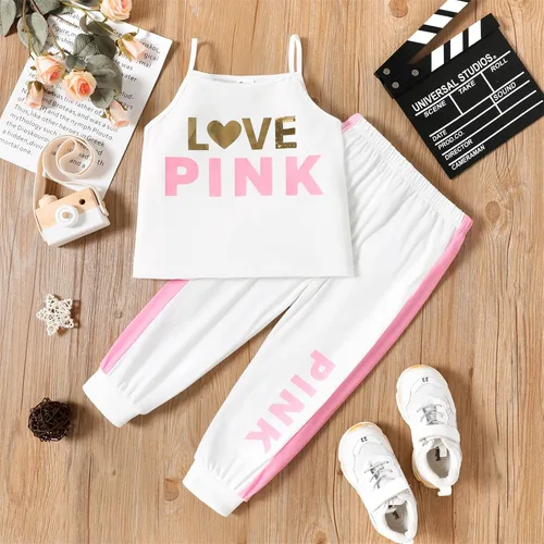 Miniatura 2 de PATPAT Toddler Girl's 2 Piece Outfits Letter Print Camisole Crop Tops and Sweatpants Set 2 Piece Clothes Set