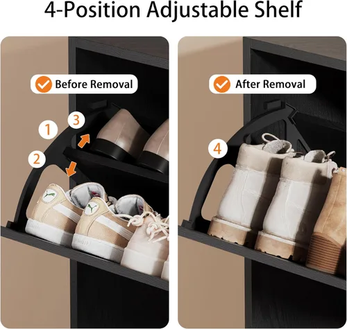 Miniatura 4 de Armario de almacenamiento de zapatos, organizador de zapatos de madera para entrada con 3 cajones abatibles, zapatero independiente con estante Negro