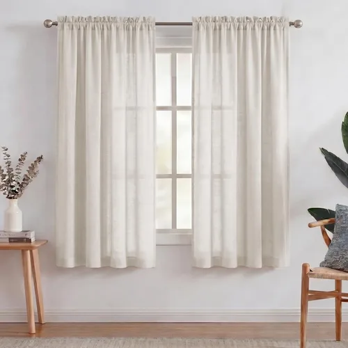 Miniatura 35 de Turquoize cortinas traslúcidas de lino natural, cortinas semitransparentes, cortinas de arpillera con bolsillo para cortinero, paneles para ventana