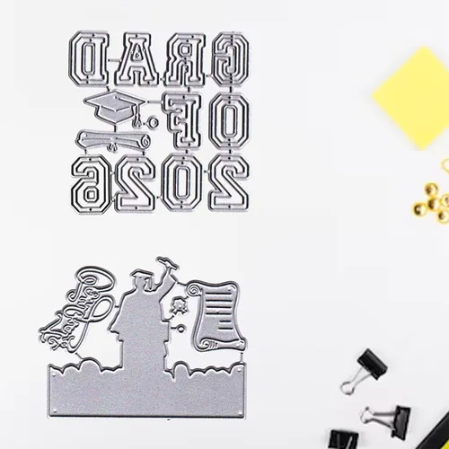 Miniatura 4 de Troqueles de graduación de metal 2026 para hacer tarjetas, troqueles de corte de fondo de sombrero de graduación, para clase de 2026, troqueles