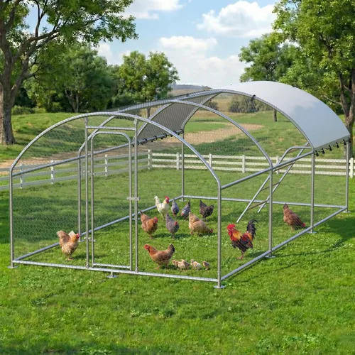 Miniatura 7 de Gallinero grande de metal con percha para posarse, gallinero con entrada para aves de corral, corral para patos y corral para pollos