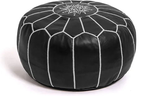 Funda para puf de cuero marroquí de alta calidad, funda para taburete otomano redondo y grande con bordado, solo funda, perfecta para la sala de
