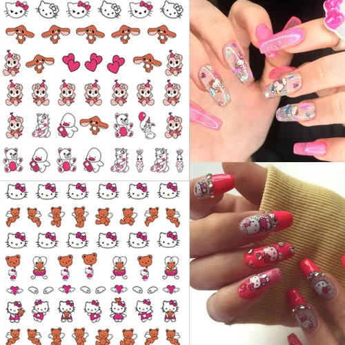 Miniatura 3 de Calcomanías de uñas bonitas, 8 hojas de calcomanías de uñas de dibujos animados kawaii 3D, autoadhesivas, diseño de gato, dijes de uñas acrílicas