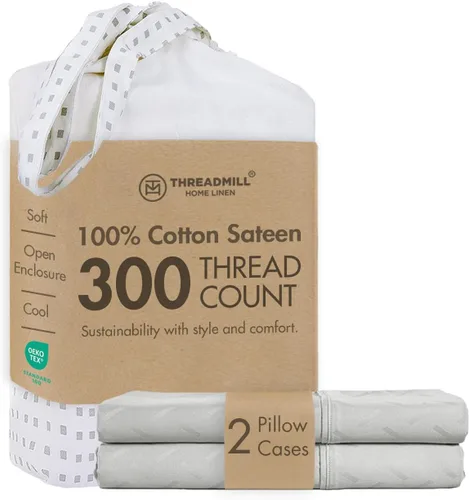 Miniatura 22 de Threadmill Home Linen Bedding - Juego de sábanas de 300 hilos, 100 % algodón, juego de cama de lujo, 4 piezas, tejido de satén suave, color blanco
