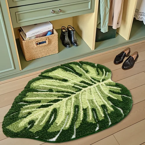 Miniatura 3 de LUMI Lindas alfombras de baño con plantas de hoja verde, suaves, esponjosas, de felpa, absorbentes, de secado rápido, antideslizantes, lavables a