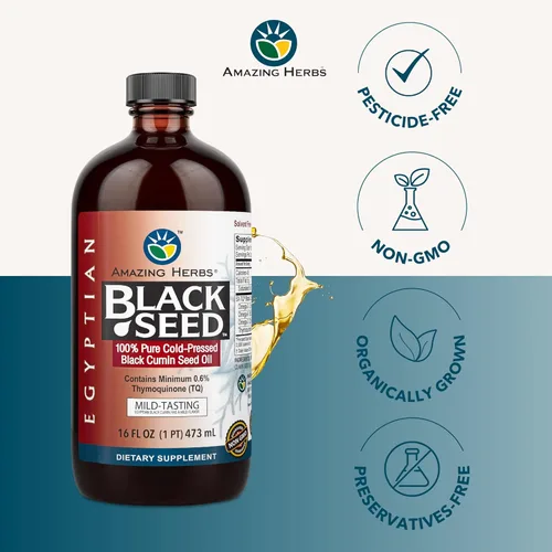 Miniatura 3 de Amazing Herbs Aceite de semilla negra egipcia, sin gluten, sin OMG, prensado en frío, Nigella sativa ayuda a la salud digestiva, apoyo inmunológico