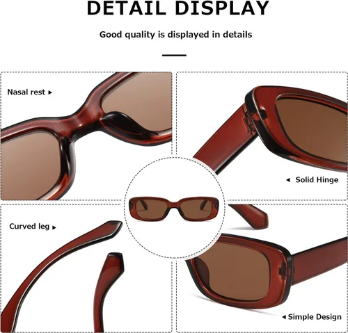 Miniatura 5 de kimorn Lentes de sol rectangulares para mujeres y hombres, modernos, retro, a la moda, gafas de sol vintage de los años 90, protección UV 400, marco