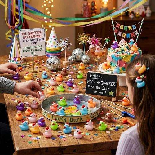 Miniatura 5 de 160 piezas de mini patos de resina navideños, patos diminutos con sombrero de hada de Santa, paisaje miniatura micro, decoración de jardín y casa