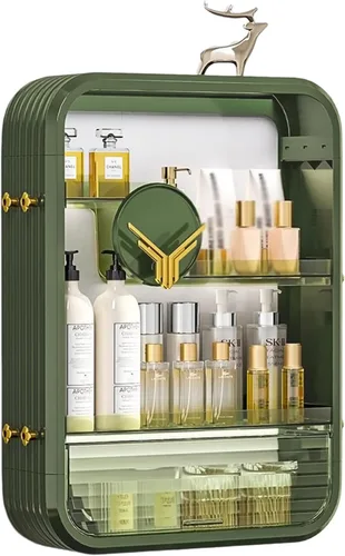 Miniatura 12 de JATIBOSH Organizador de cosméticos montado en la pared, estante de tocador para el hogar, sin perforación, productos para el cuidado de la piel