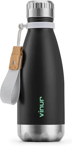 Miniatura 16 de VINUR Botella de agua para niños, 9 onzas, acero inoxidable, doble pared, aislada al vacío, botella de agua para la escuela, frasco en forma de cola