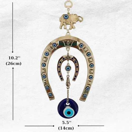 Miniatura 2 de Adorno colgante de pared de plata turca con elefante azul de ojo malvado - Amuleto de cuentas de Nazar turco - Protección para el hogar y dije