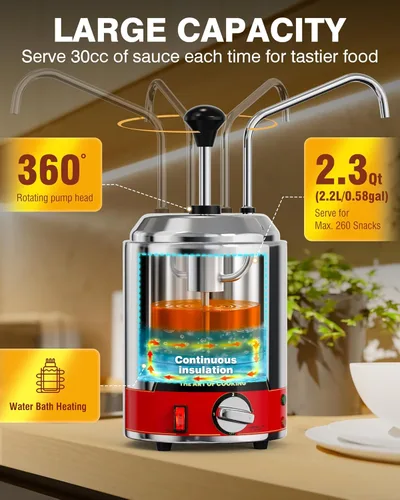 Miniatura 3 de WantJoin Dispensador de queso para nachos con bomba - 2.6 Qt de queso con bomba de acero inoxidable, control de temperatura de 86-185°F, calentador