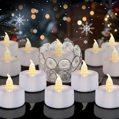Miniatura 9 de Luces de Té, Velas sin Llama, Paquete de 100 Velas LED Amarillas Cálidas Operadas por Batería, Parpadean, 200+ Horas, Ideal para Decoración