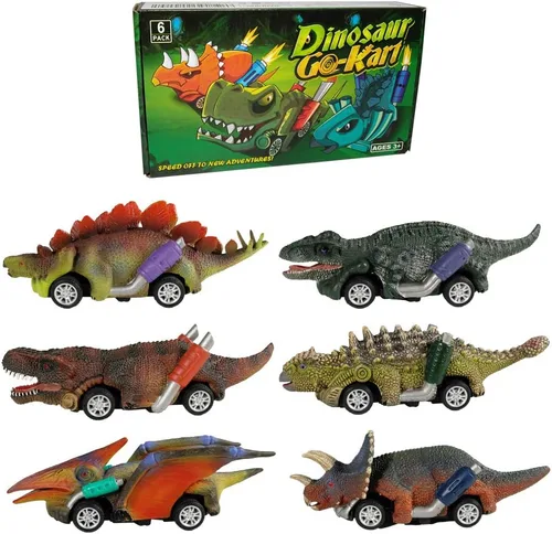 Miniatura 8 de DINOBROS Coches de juguete de dinosaurio, paquete de 6 juguetes de dinosaurio para niños y niñas de 3 años, juguetes para niños de 3, 4, 5 años