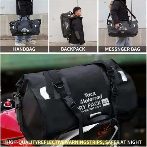 Miniatura 2 de Bolsa de lona impermeable para hombres y mujeres, mochila seca enrollable con correas de fijación rápida, bolsa de sillín de motocicleta para Negro